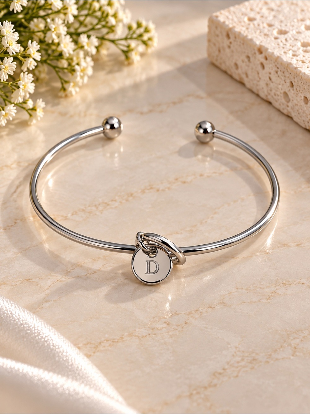 Monogram 'D' Silver-Tone Initial Cuff Bracelet